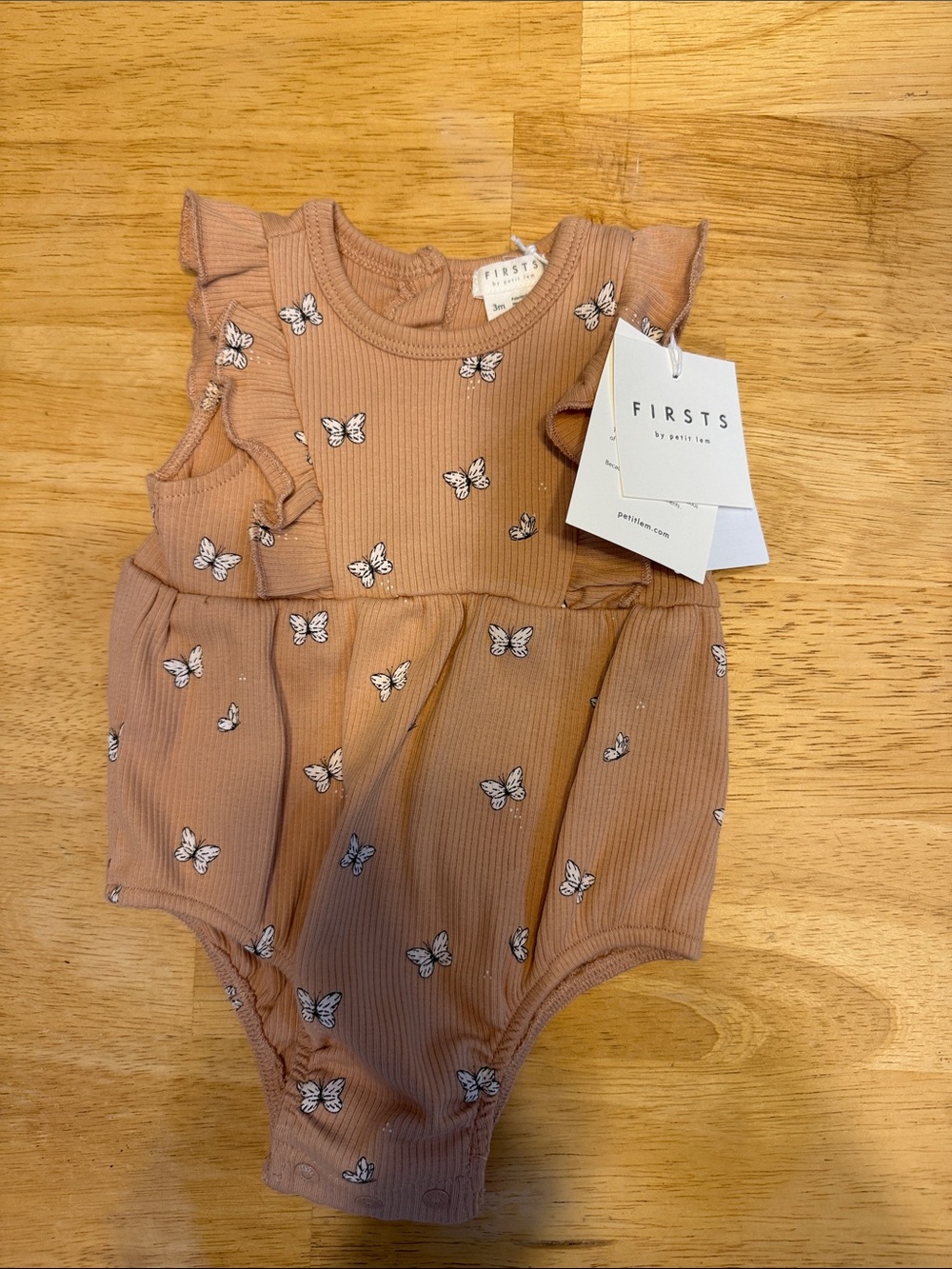 NWT. FIRSTS by Petit Lem Mauve Butterfly Ribbed Baby girl Romper